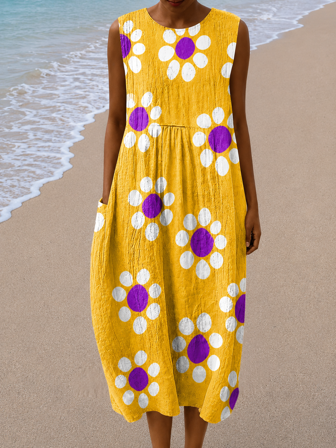 Lily - Robe midi coupe décontractée sans manches pour femme