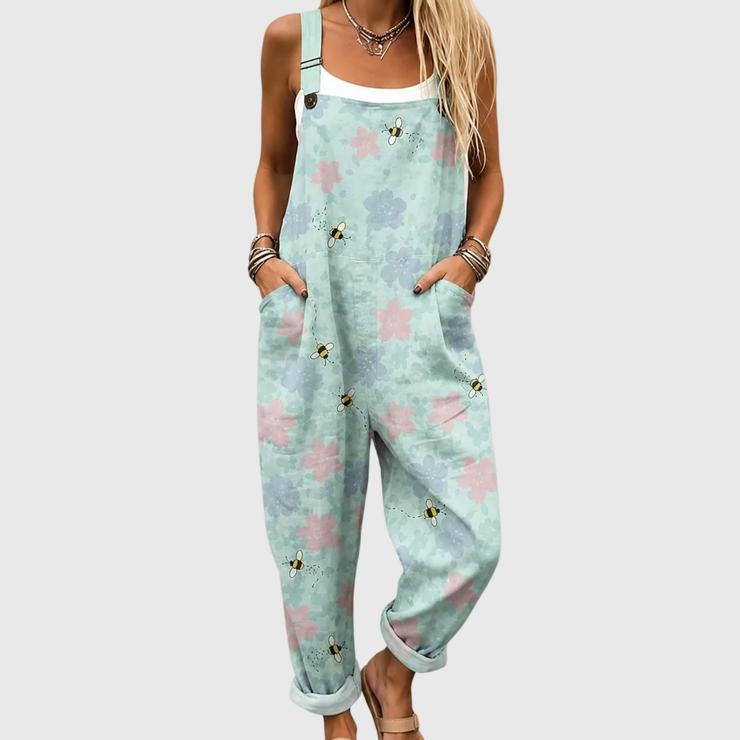 Salopette fleurs pastel et abeilles