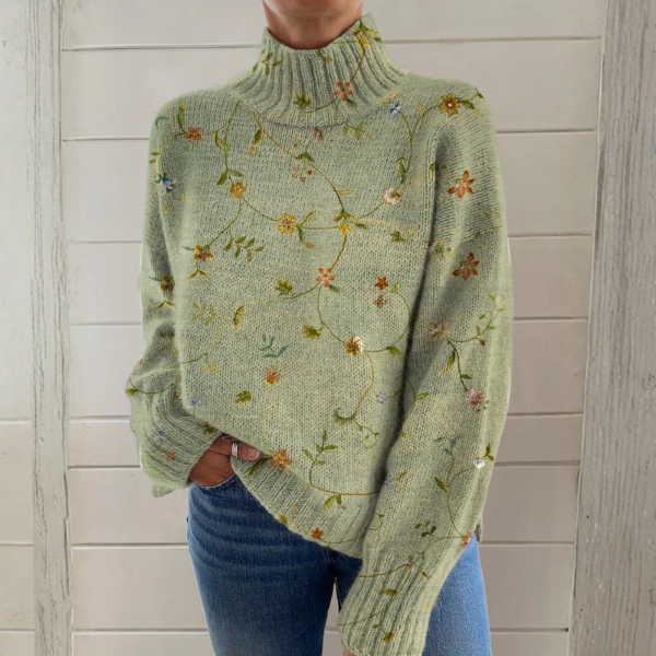 Delia | Pull à col roulé à motifs floraux brodés