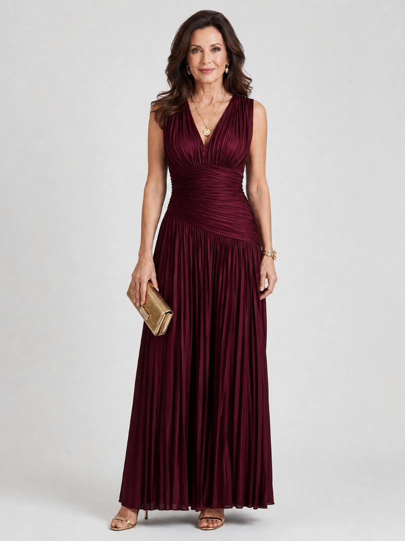 Lemar™ Robe midi plissée sans manches à col en V