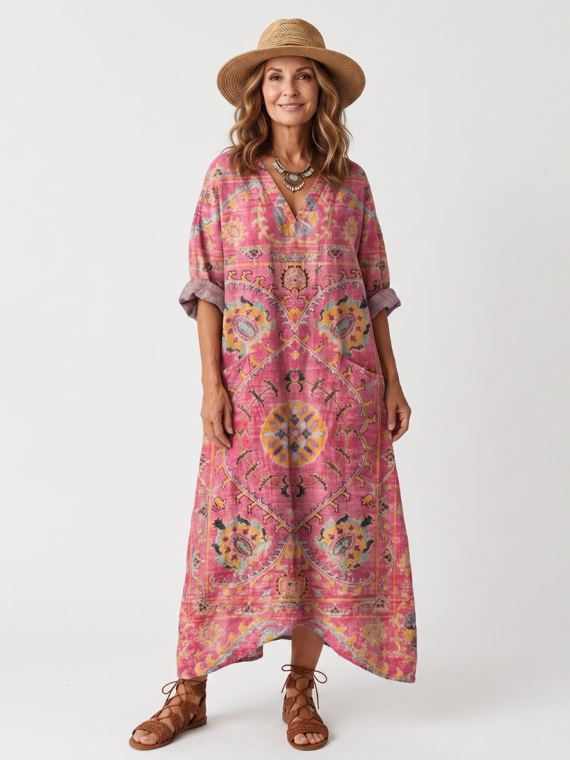 Tilda | Robe midi décontractée à poches et imprimé abstrait