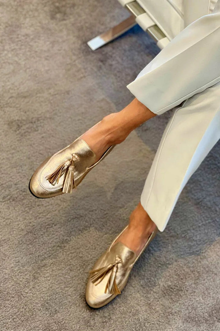 Mocassins vernis métallisés Doré avec coutures apparentes
