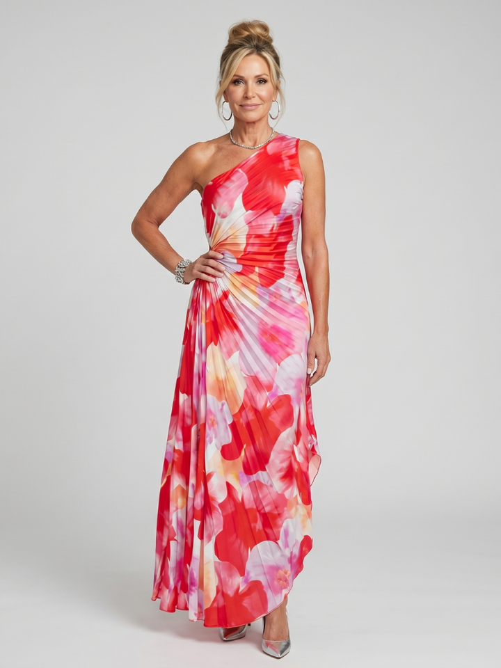 Taya™ Robe midi asymétrique à bustier plissé