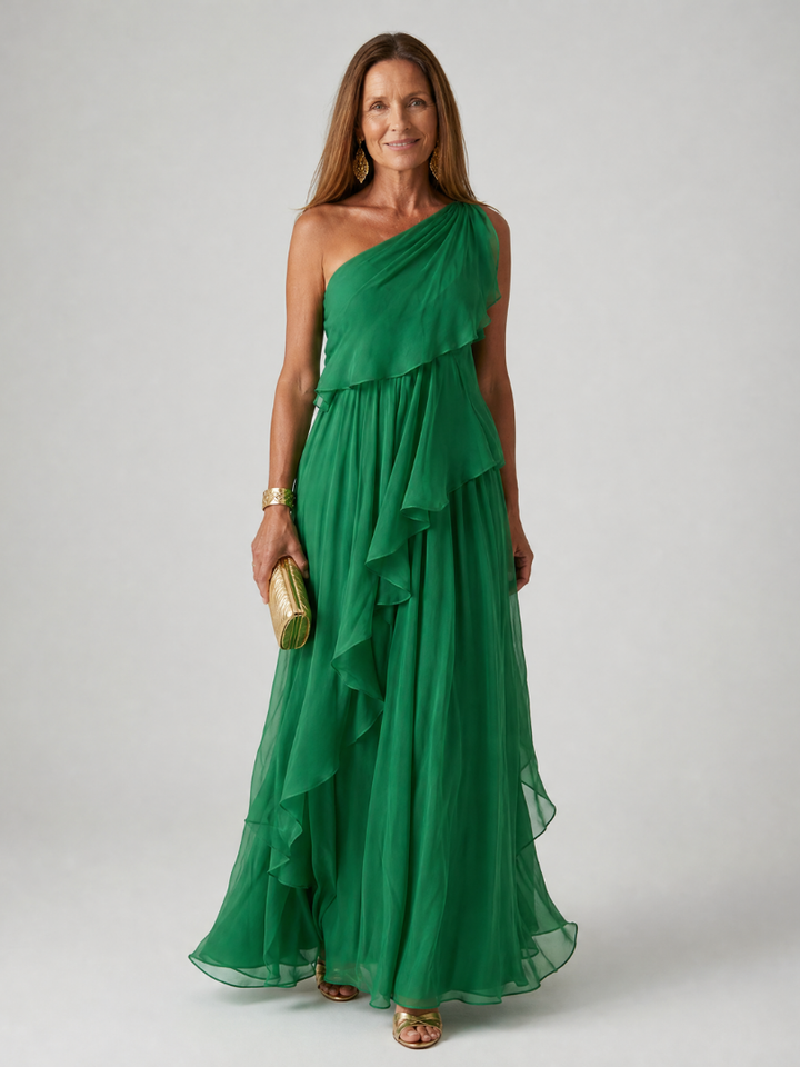 Émeraude™ | Maxi Robe Verte à Épaule Unique