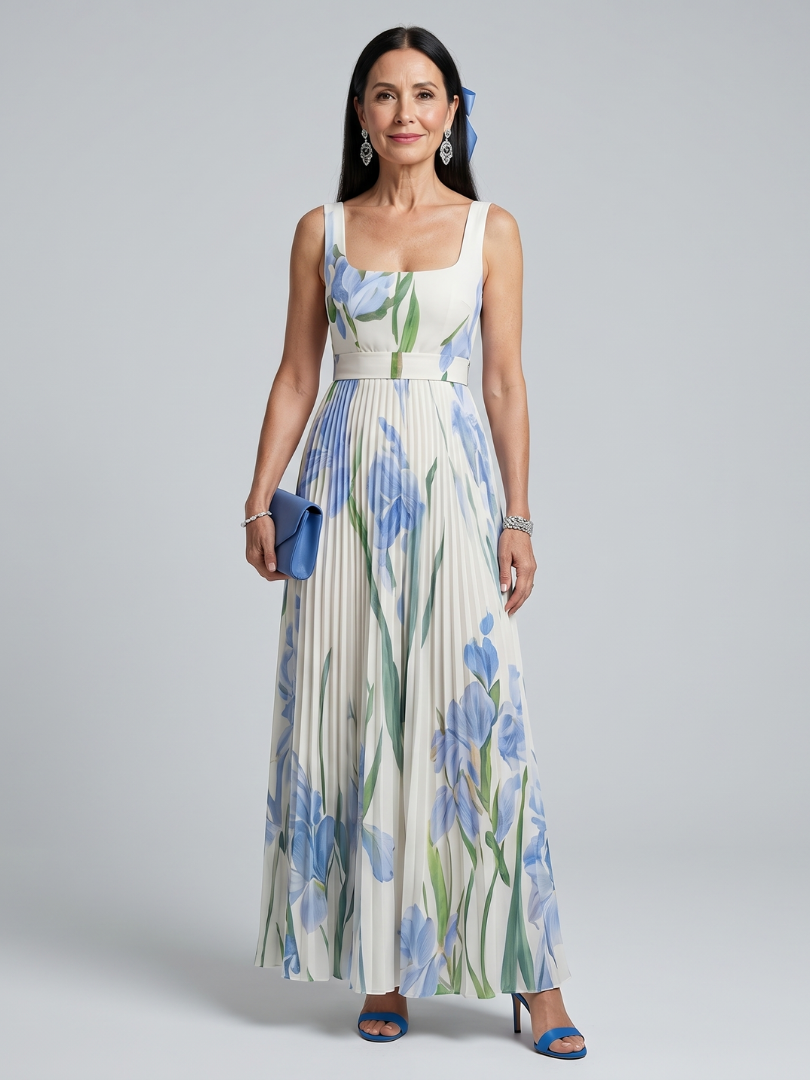 Ophelia™ Robe midi à imprimé floral, encolure carrée et sans manches