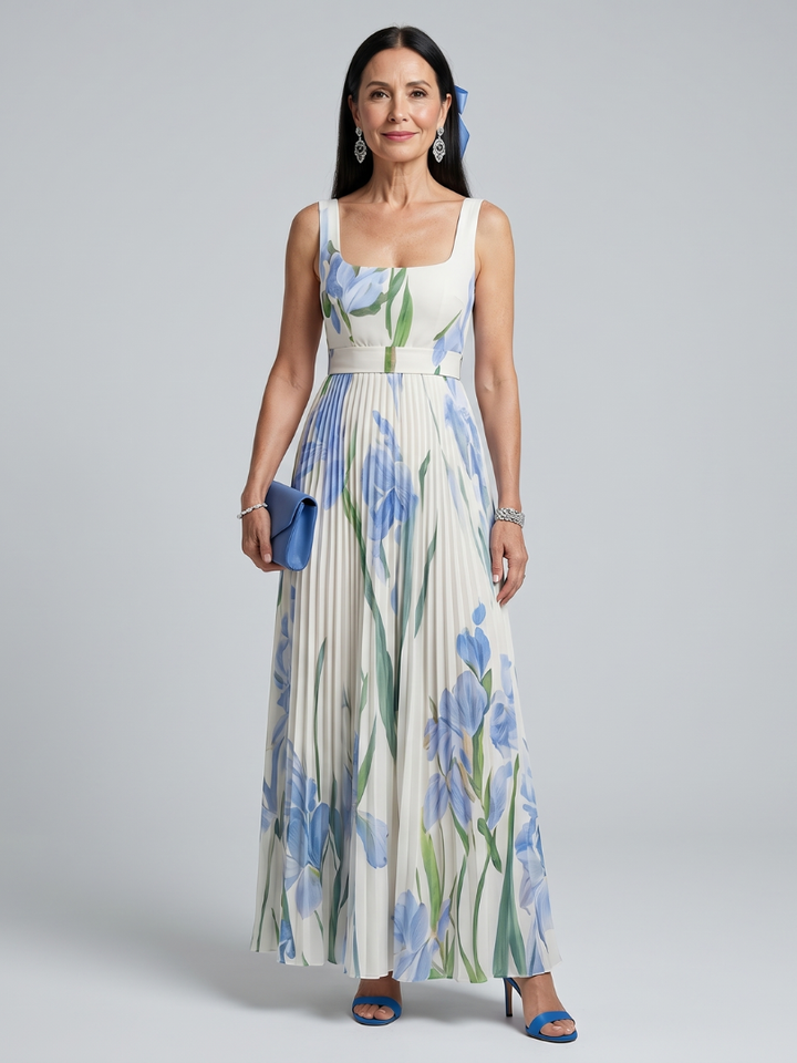 Ophelia™ Robe midi à imprimé floral, encolure carrée et sans manches