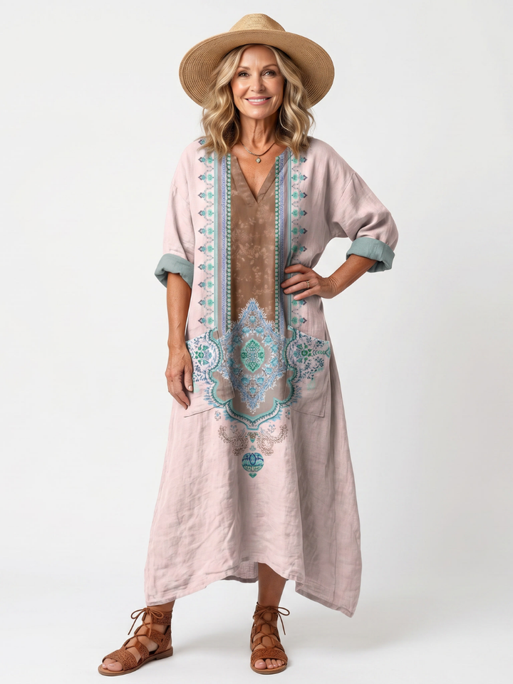 Kenza | Robe midi décontractée à poches et panneaux designer