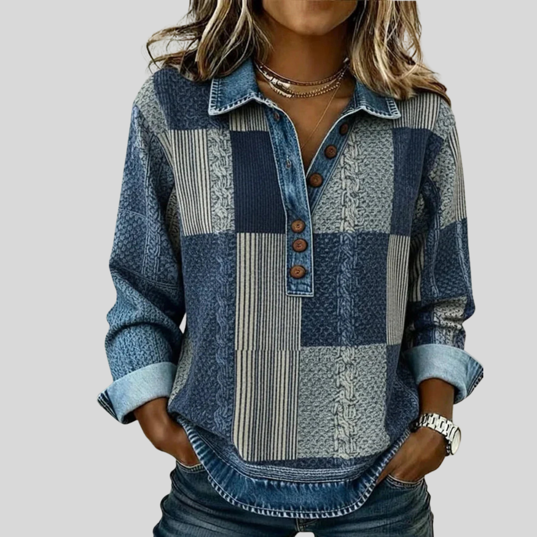 Sylvie | Pull Patchwork Effet Denim