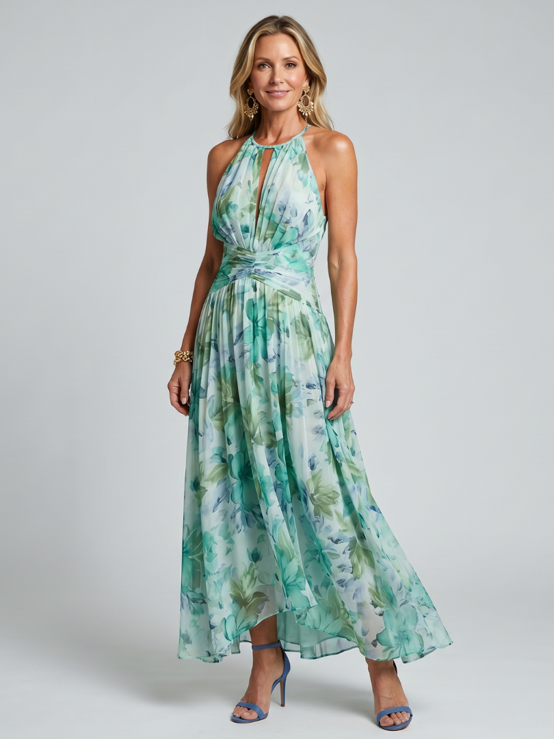 Portia™ Robe midi dos-nu plissée à doux imprimé floral