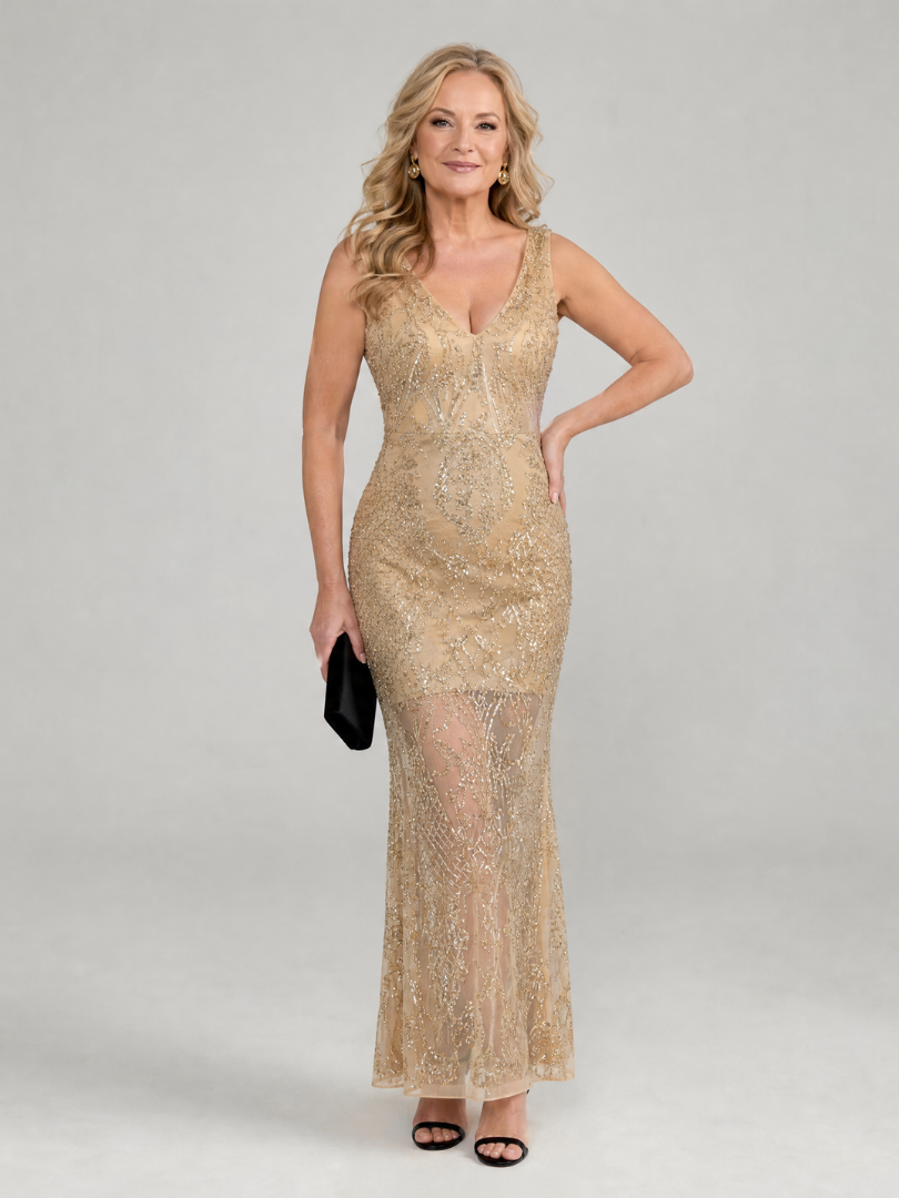 Sirea™ Robe midi sans manches à sequins et empiècements transparents
