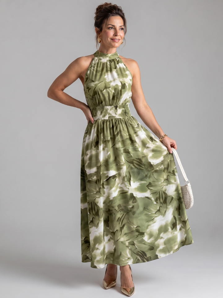 Olivia™ Robe midi à taille froncée et imprimé abstrait
