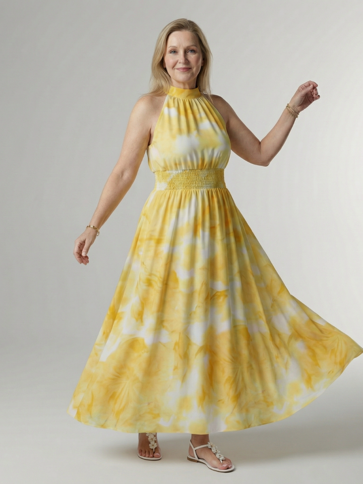 Sylin™ Robe midi dos-nu froncée
