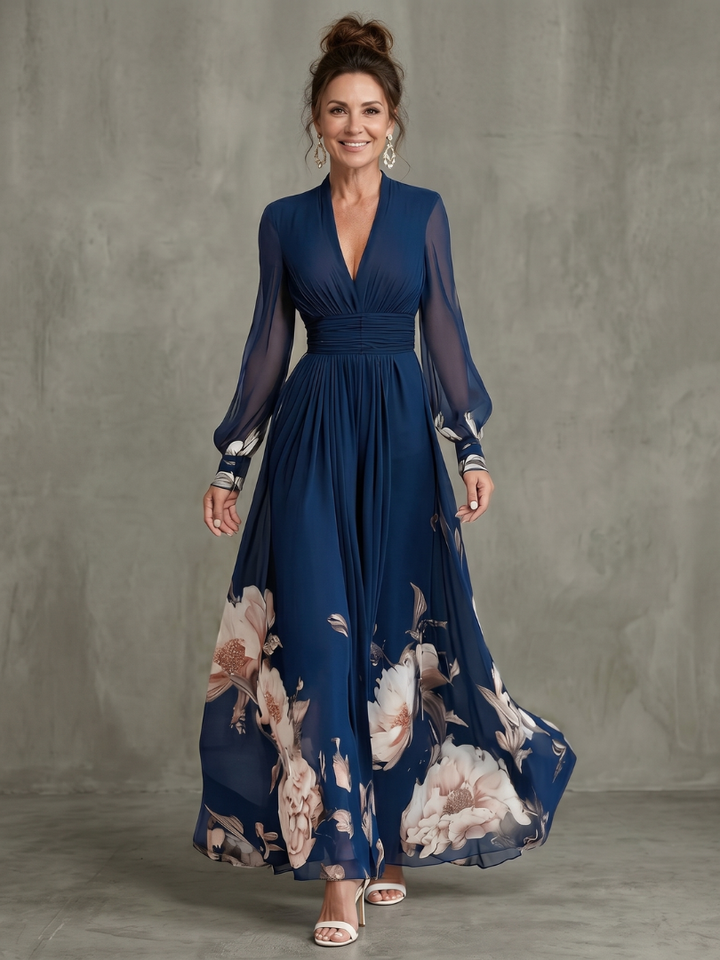 Ziva | Maxi Robe Plissée Manches Transparentes