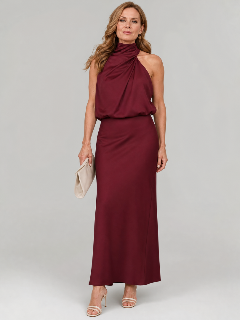 Nopal™ Robe midi sans manches à encolure drapée