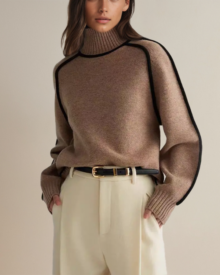 Aveline | Pull Col Roulé Bordé Contrasté