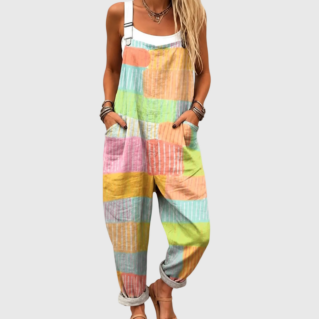 Salopette confort patchwork pastel