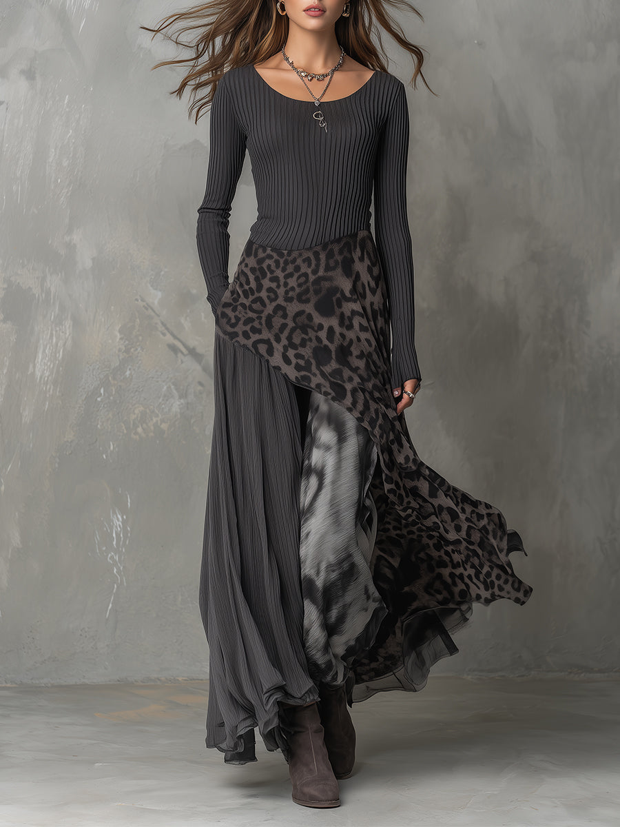 Martina | Robe longue style bohème avec imprimé léopard • S1