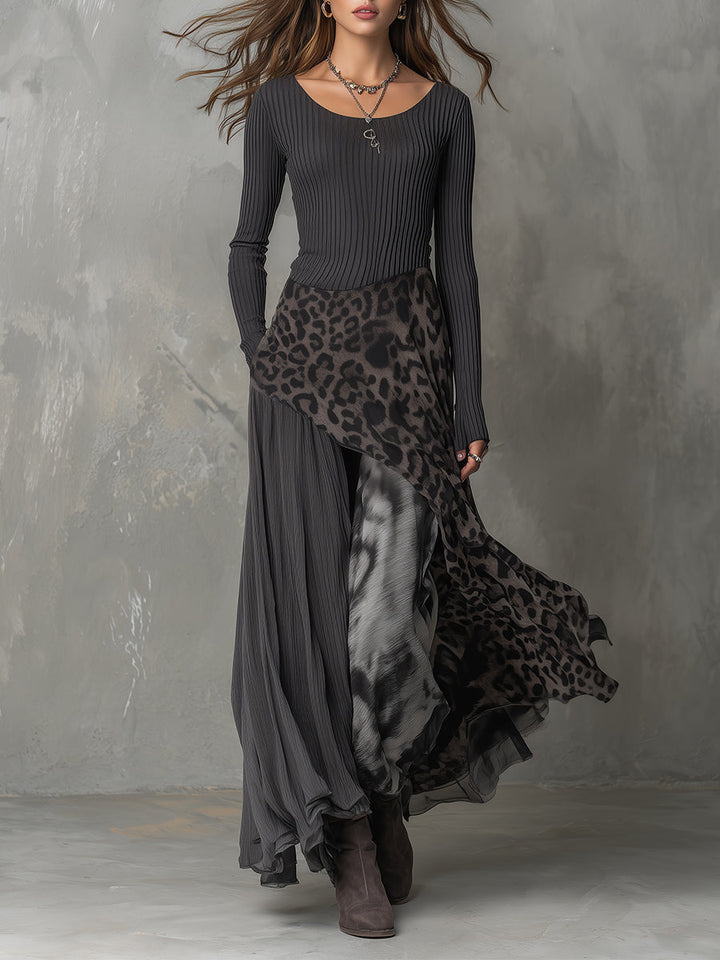Martina | Robe longue style bohème avec imprimé léopard • S1