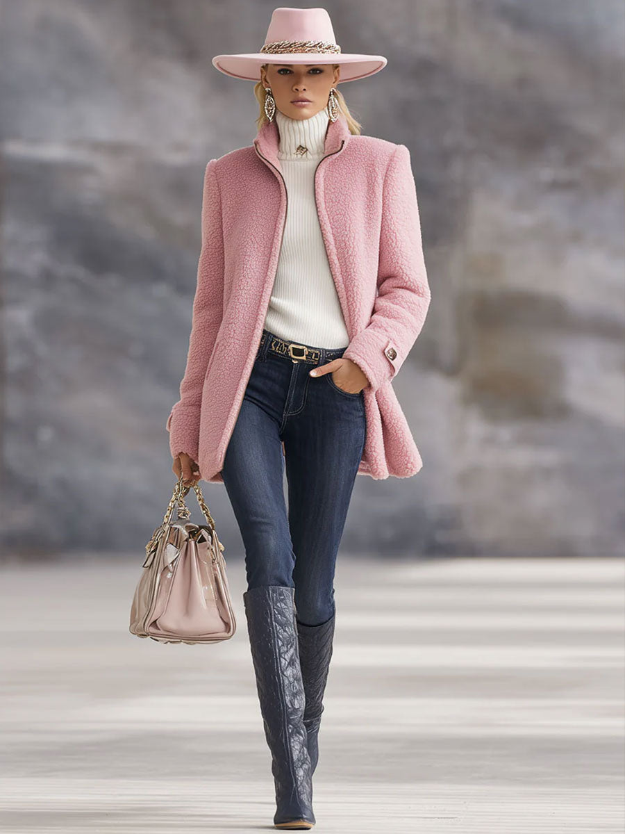 Rosalie | Veste polaire rose vintage zippée