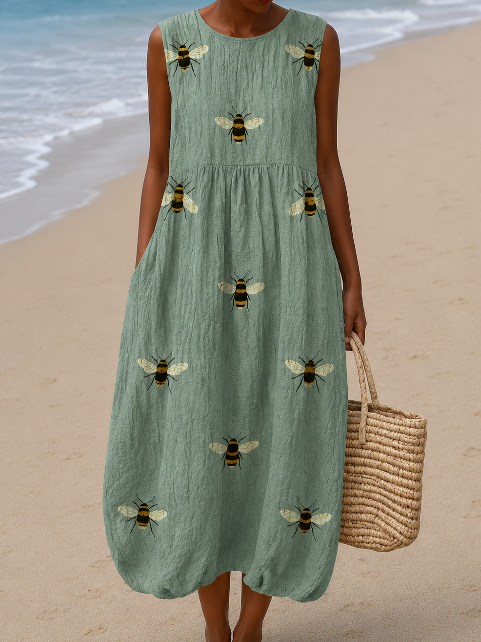 Mackenzie - Robe midi de plage sans manches imprimée et ample pour femme