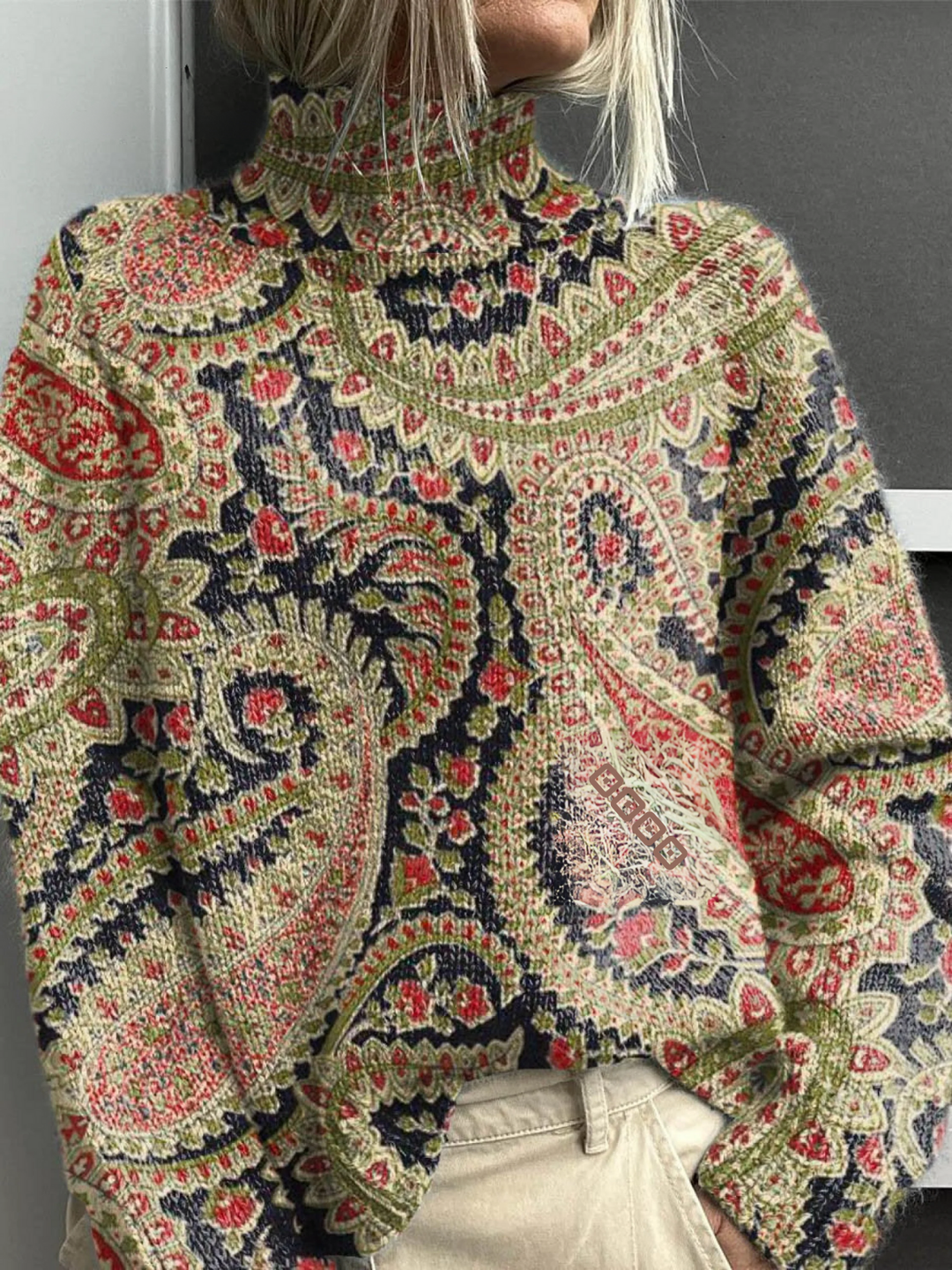 Elinor | Pull à col roulé orné de motifs cachemire