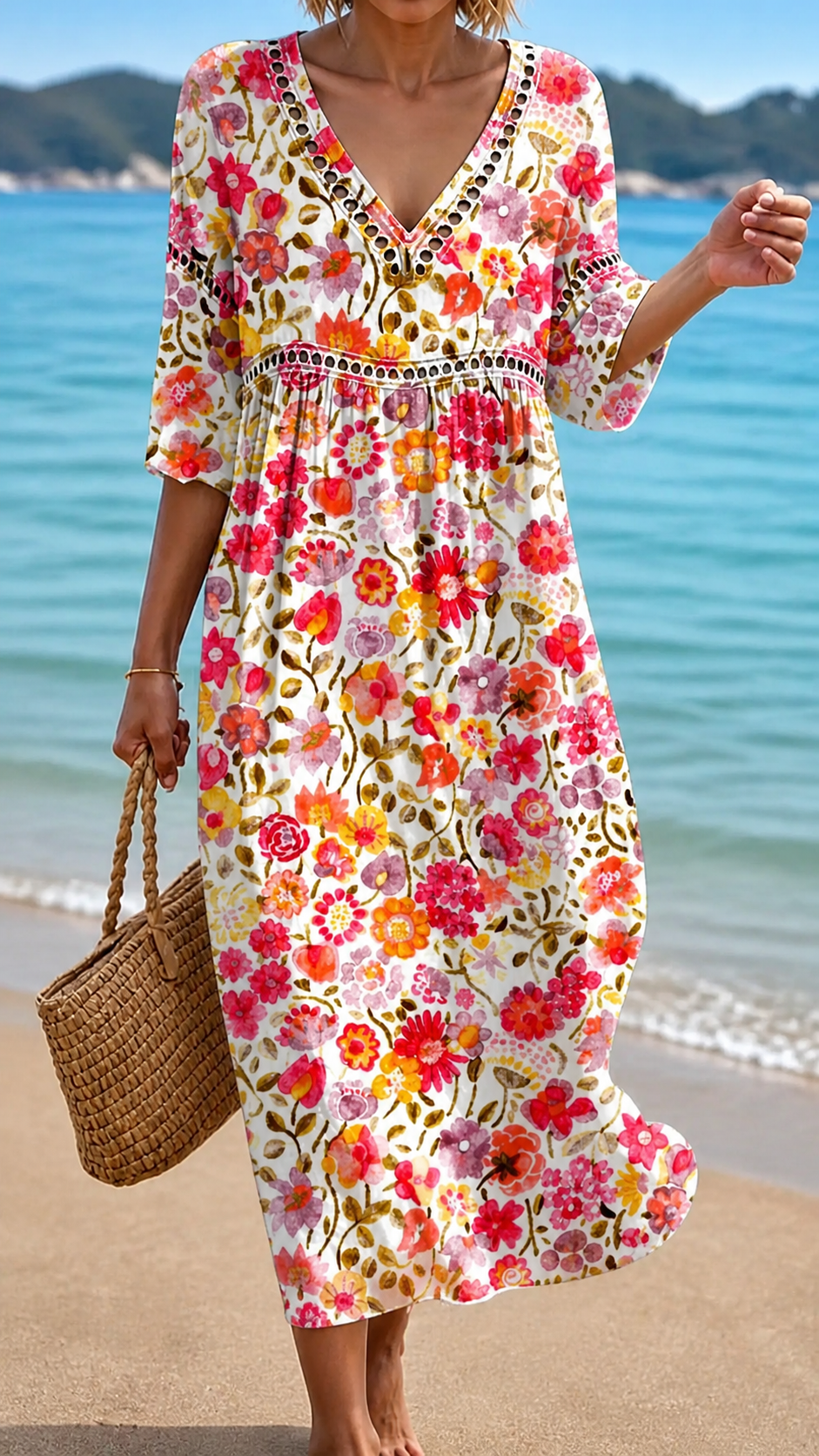 Robe midi d'été fluide à imprimé floral éclatant