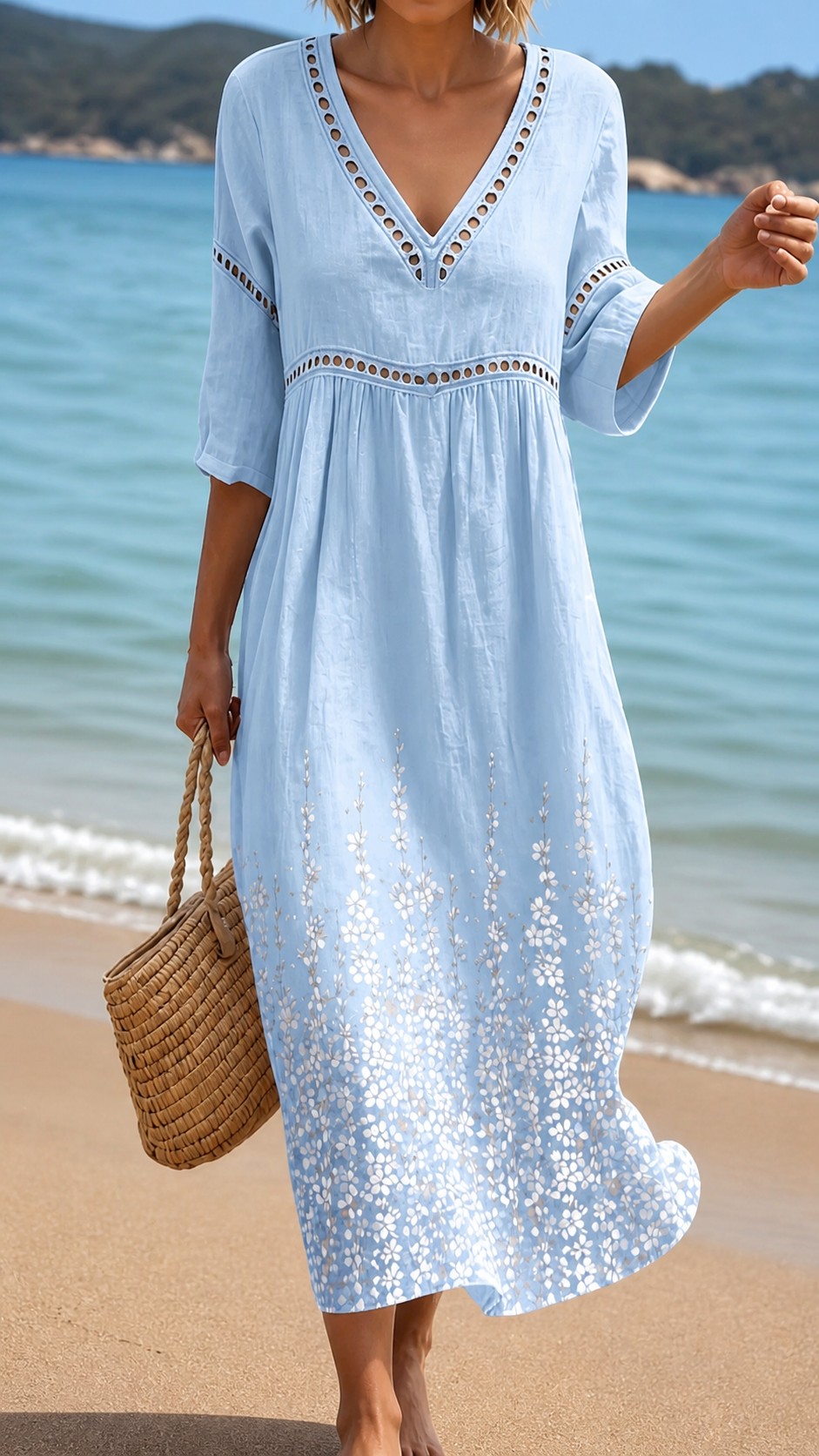 Robe midi d'été fluide en bleu