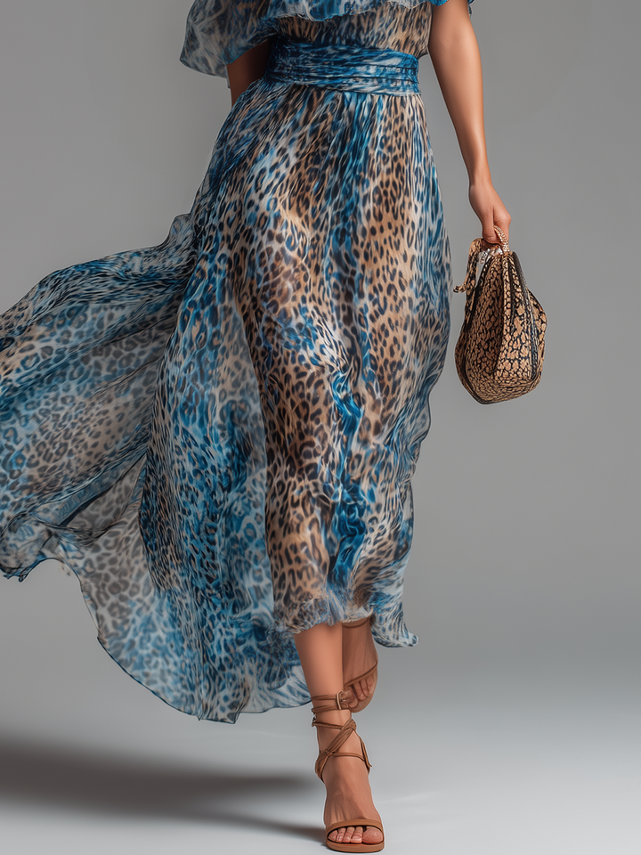 Wild - Robe longue en mousseline à imprimé léopard et épaules dénudées