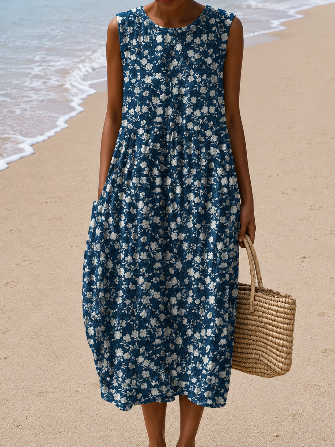 Leah - Robe midi sans manches à coupe décontractée pour femme
