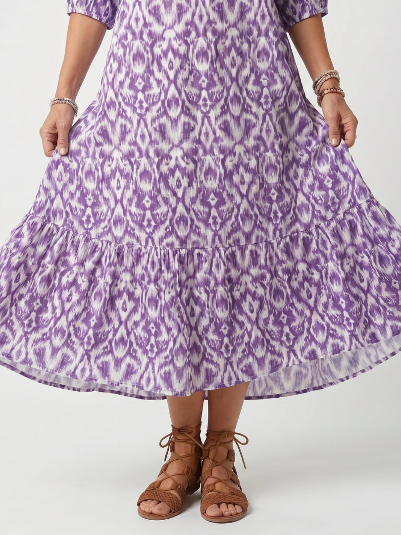 Penelope | Robe midi imprimée à nouer à pompons