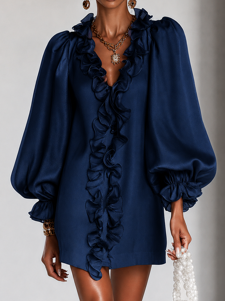 Antoinette | Robe Mini à Manches Bouffantes et Volants