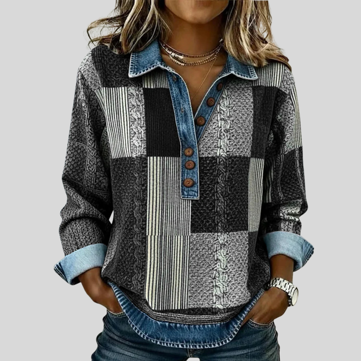 Sylvie | Pull Patchwork Effet Denim