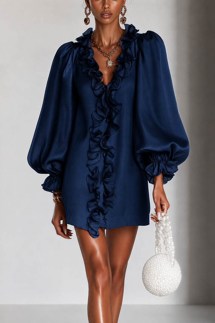 Antoinette | Robe Mini à Manches Bouffantes et Volants
