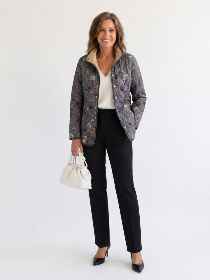 Nathalie | Veste Matelassée Fleurs Séchées