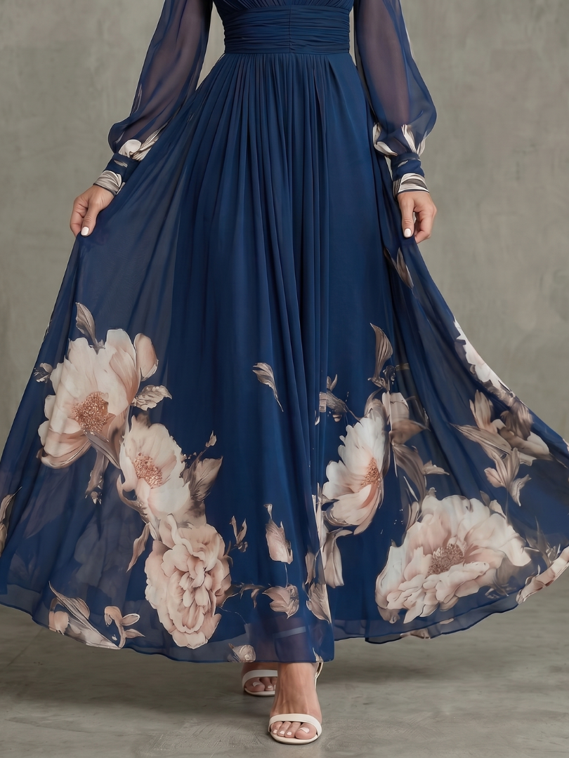 Ziva | Maxi Robe Plissée Manches Transparentes