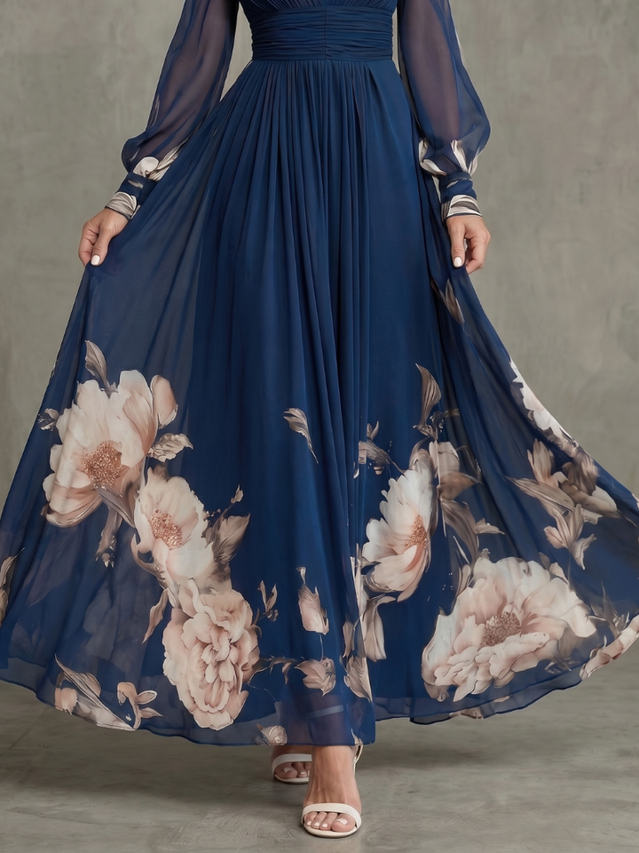 Ziva | Maxi Robe Plissée Manches Transparentes