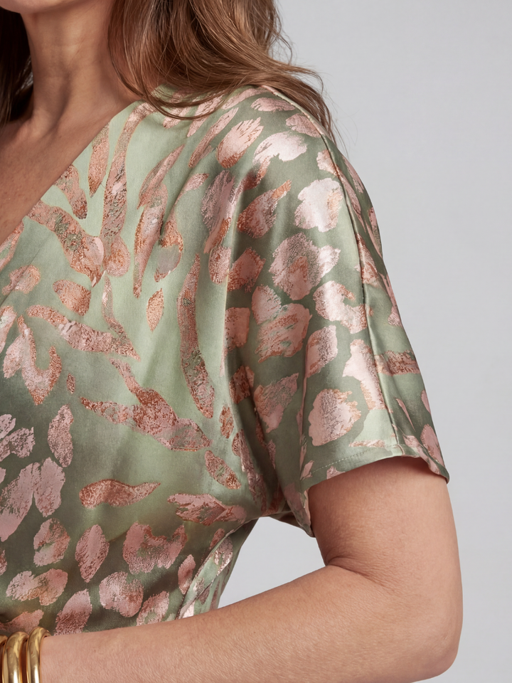 Léonie | Robe Midi Col en V Imprimé Abstrait Taille Torsadée