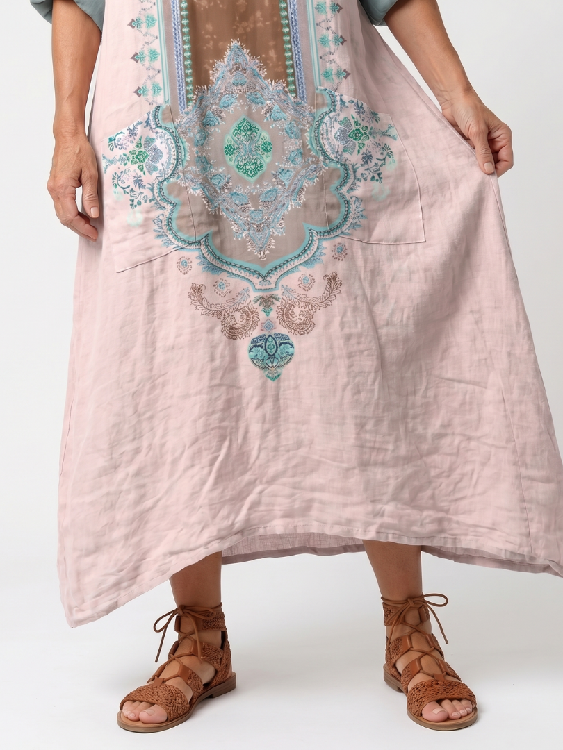 Kenza | Robe midi décontractée à poches et panneaux designer
