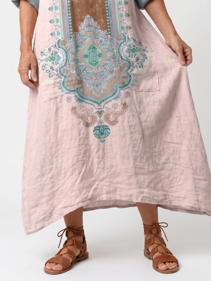 Kenza | Robe midi décontractée à poches et panneaux designer