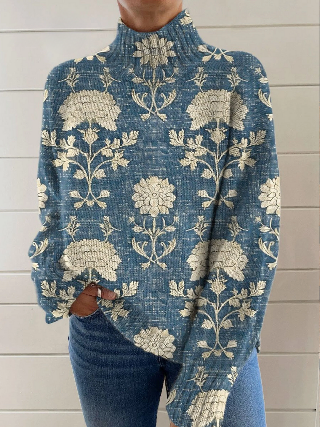 Eliza | Pull floral intemporel à col montant