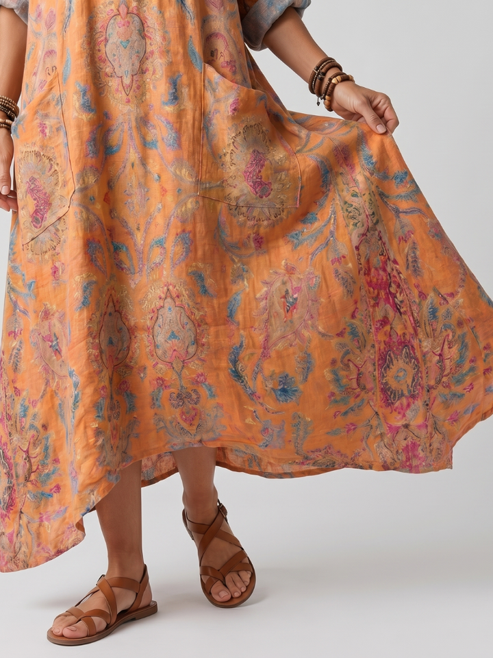 Remi | Robe midi oversize à poches, col échancré et imprimé
