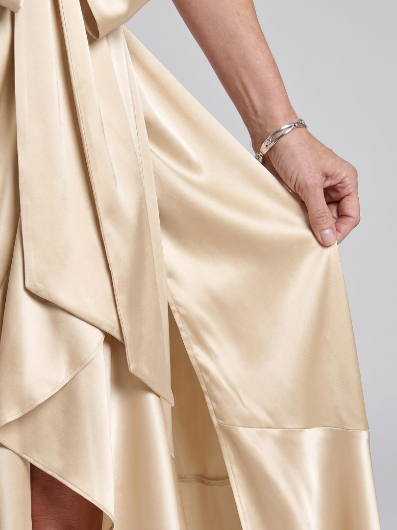Honora | Robe Midi Portefeuille Dos-Nu Ourlet Asymétrique