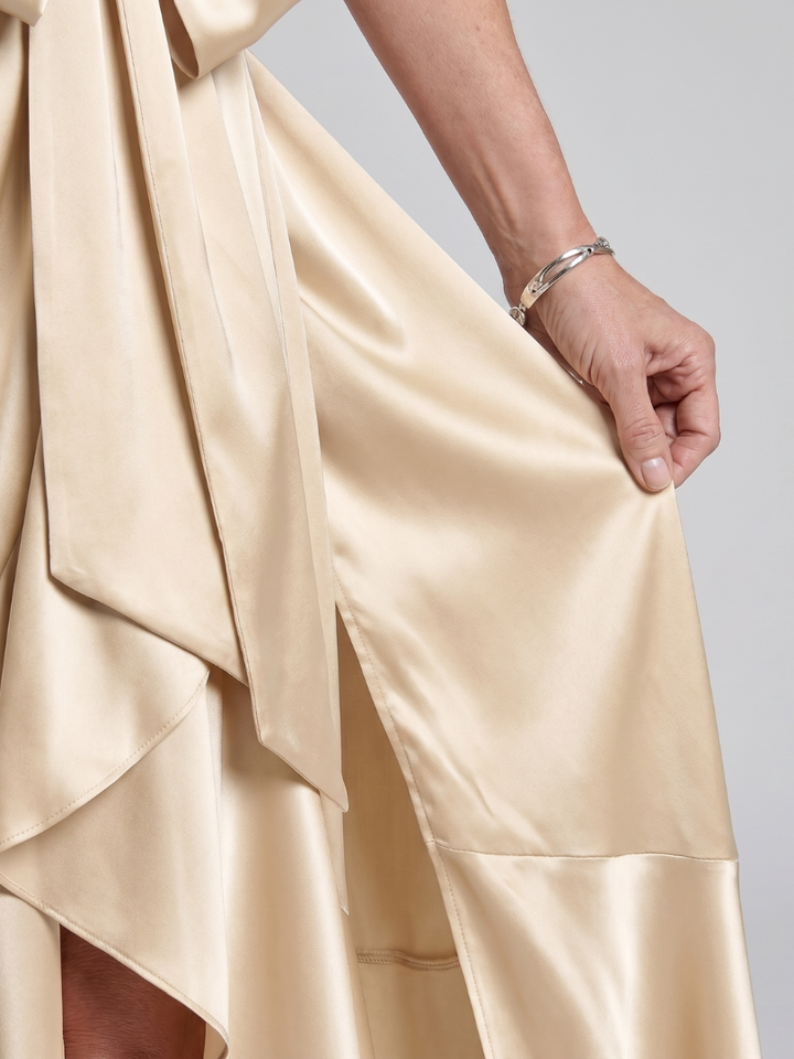 Honora | Robe Midi Portefeuille Dos-Nu Ourlet Asymétrique