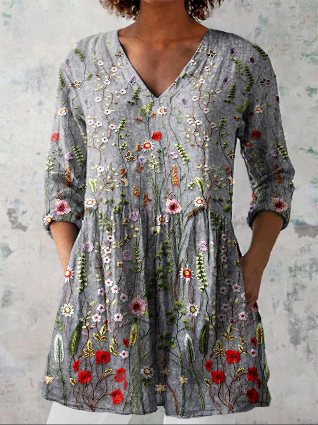 Coline | Blouse longue à col en V