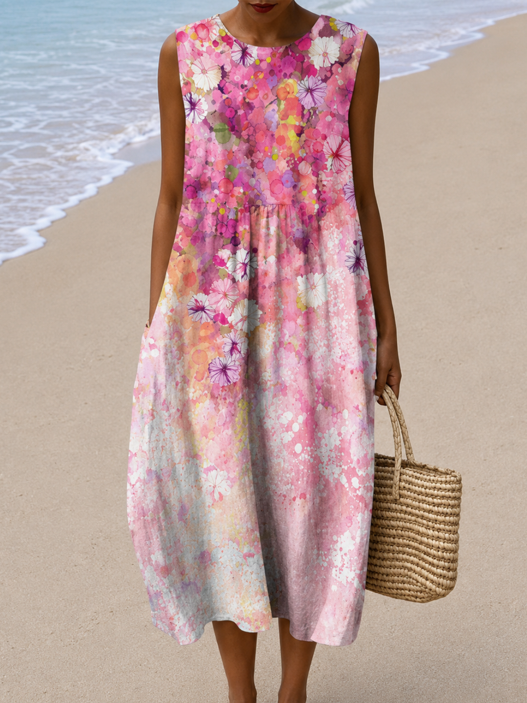 Alice - Robe midi sans manches à coupe décontractée pour femme