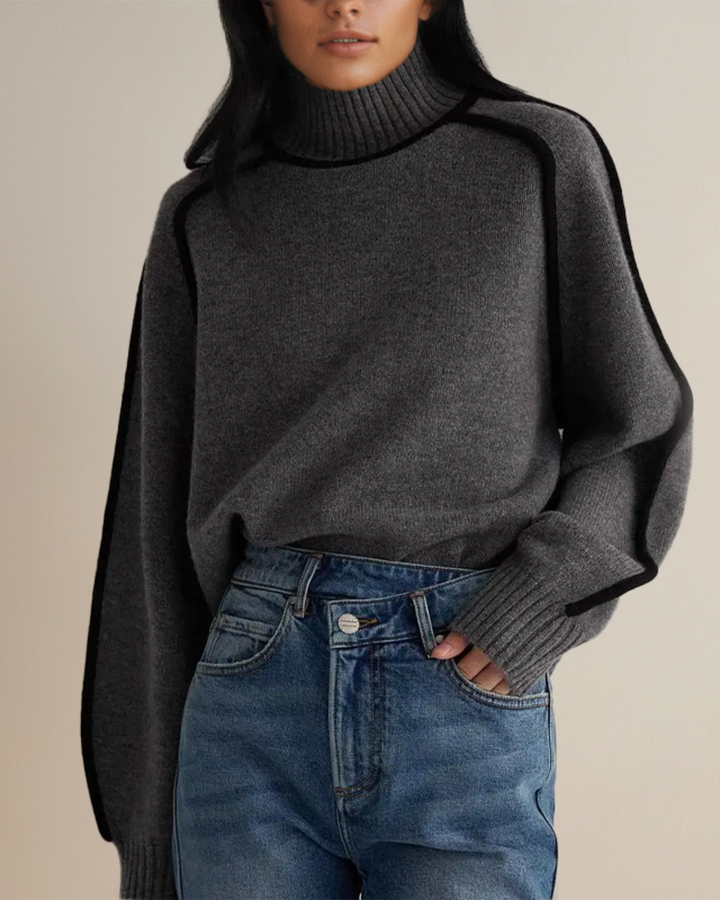 Aveline | Pull Col Roulé Bordé Contrasté