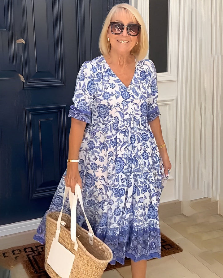 Keisha | Robe fleurie gracieuse à col en V