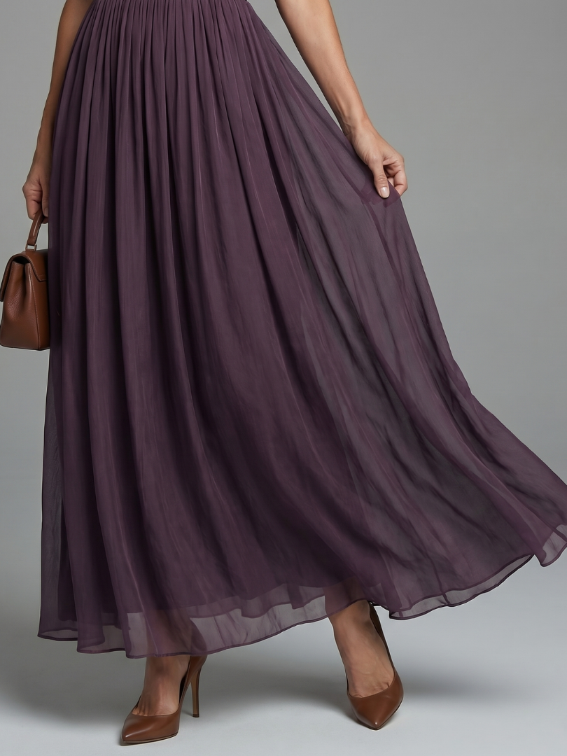 Elia | Maxi Robe Taille Froncée Découpe Goutte d’Eau