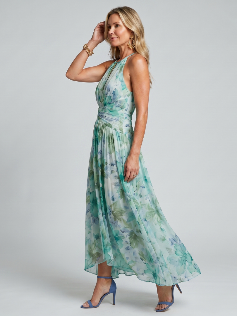Portia™ Robe midi dos-nu plissée à doux imprimé floral