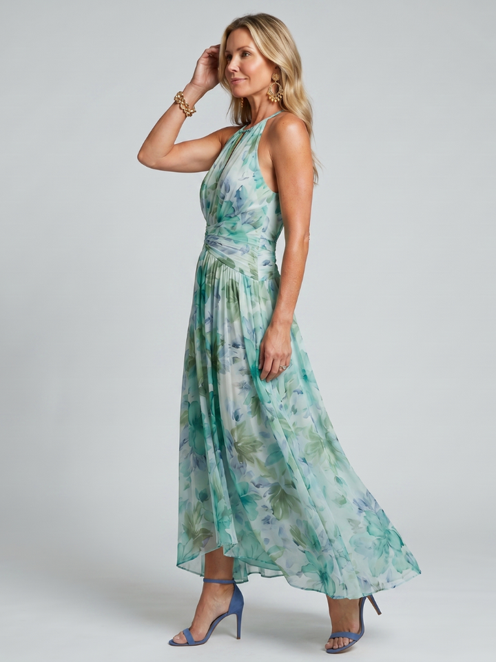 Portia™ Robe midi dos-nu plissée à doux imprimé floral
